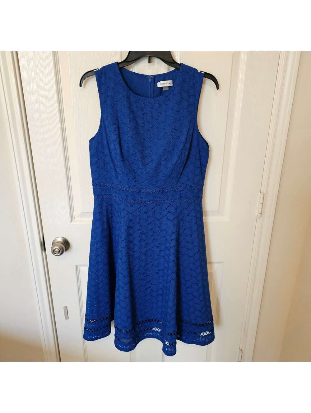 Calvin Klein Women Dress Cobalt Blue Eyelet & Circular Cutouts Coquette size 10